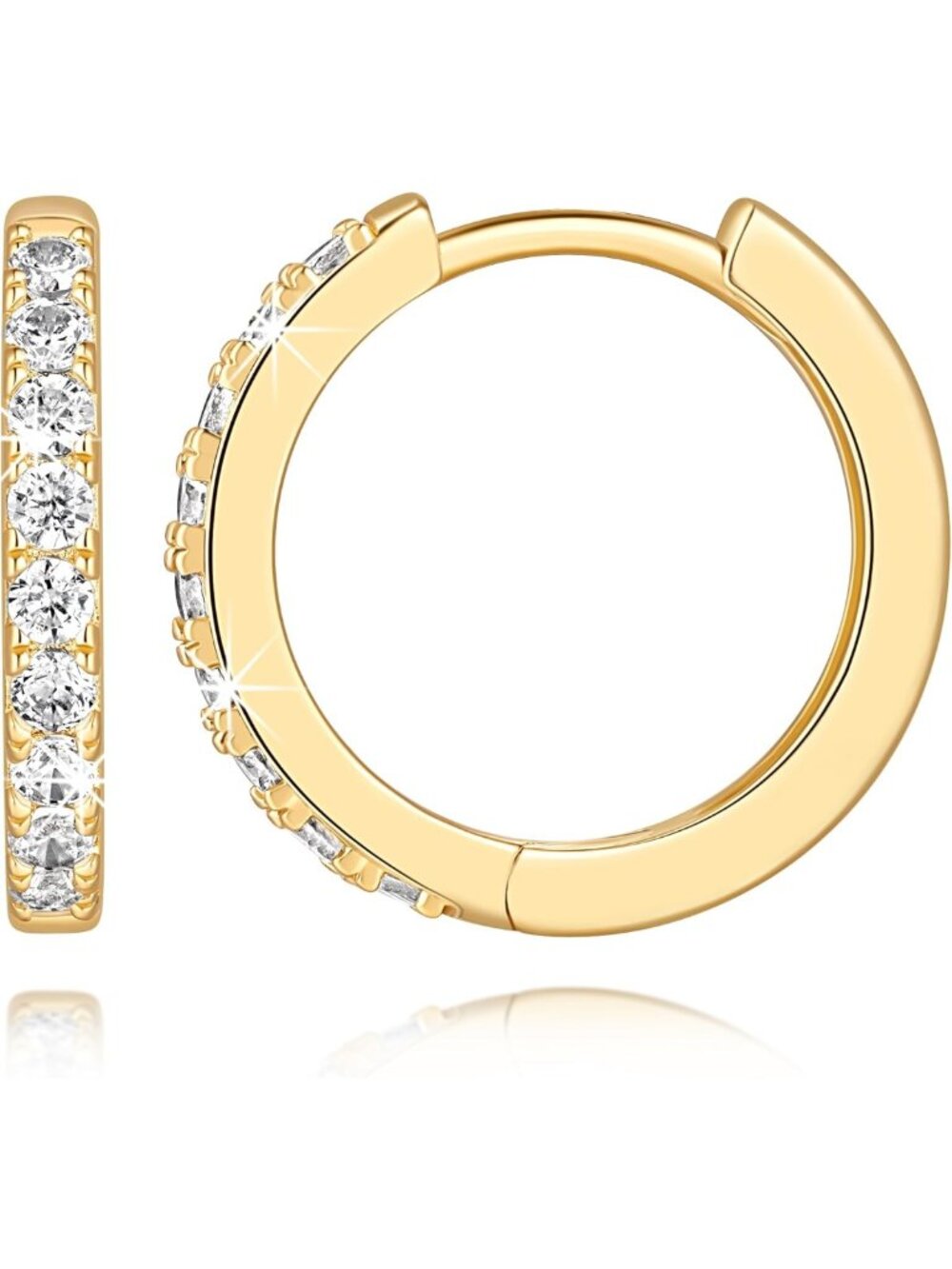 Elegant 14K Gold Hoop Earrings for Women with Cubic Zirconia - Multiple Sizes